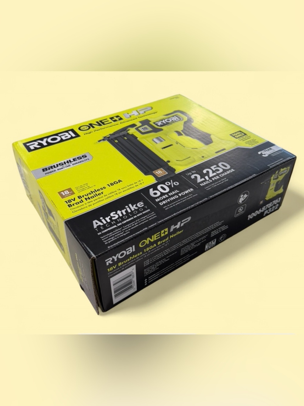 RYOBI One+ HP 18V Brushless Brad Nailer in Yellow